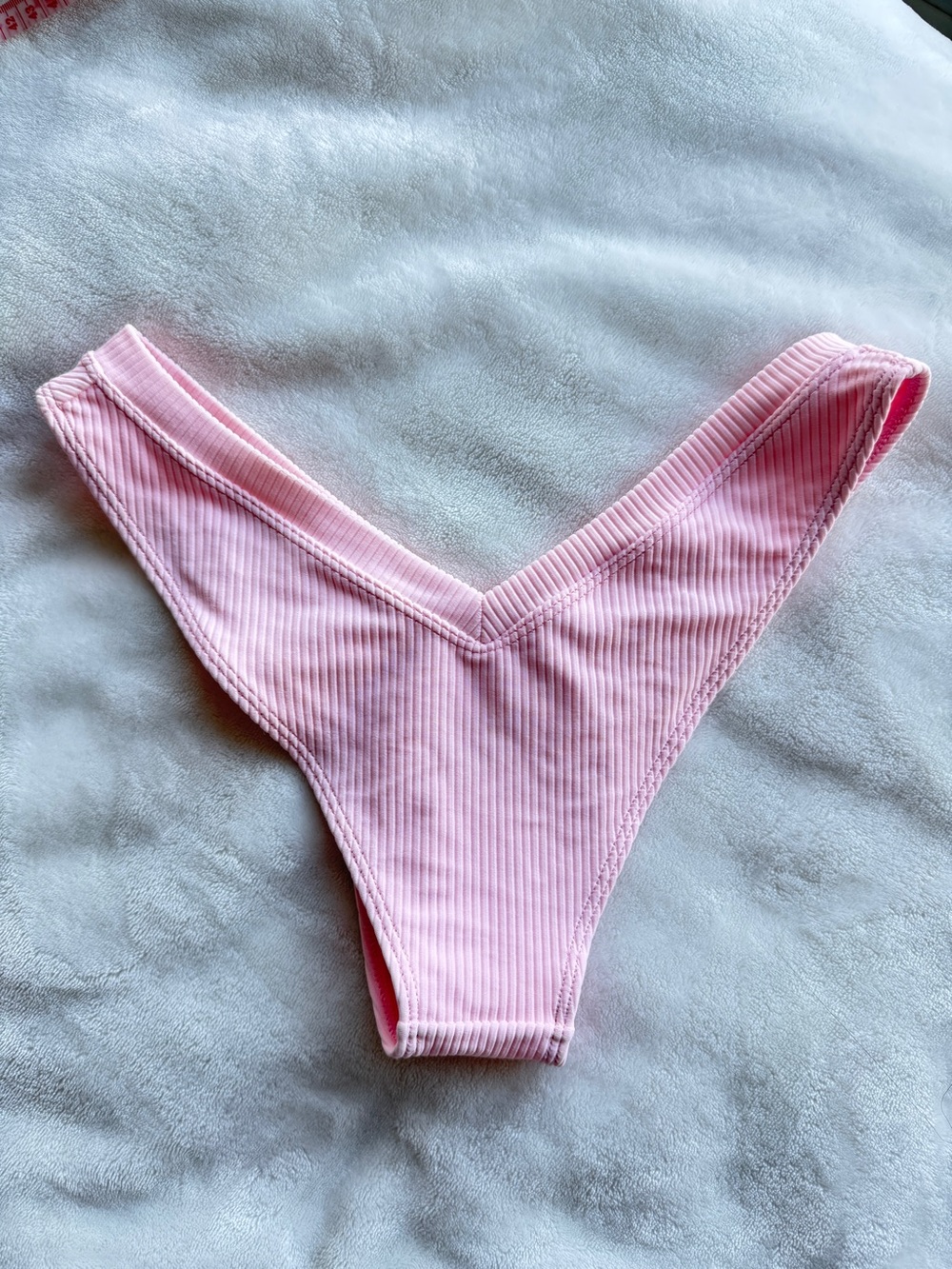 Frankie’s Bikinis Austin Ribbed Cheeky Bikini Bottoms - pink, medium - Picture 6 of 8